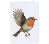 Azeeda Large (A4) 'Robin Redbreast Bird in Flight Wings Spread' Blank Greeting Card (GC00084038)
