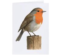 Azeeda Large (A4) 'Robin Redbreast Bird on a Wooden Post' Blank Greeting Card (GC00084030)