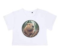 Azeeda Large 'Busy Beaver' Adult's Cotton Crop Top (CO00146807) White