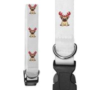 Azeeda Large 'Cute Pug Wearing Antlers' Dog Collar (PR00073536)