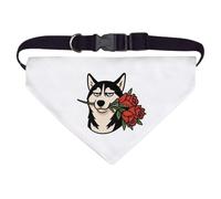 Azeeda Large 'Grumpy Husky with Roses' Dog/Cat/Pet Bandana (PD00072736)