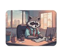 Azeeda 'Late Working Raccoon' Rectangular Fridge Magnet - Decorative Refrigerator & Whiteboard Magnet for Home, Kitchen or Office - 70mm x 49mm (FM00065603)
