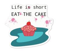Azeeda 'Life is Short, Eat The Cake' White Premium Vinyl Decal Sticker - Waterproof, Durable & Easy to Apply - for Car Bumpers, Windows, Bins & More - Medium (100mm) (DW00112865)
