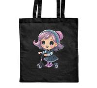 Azeeda 'Little Girl Riding A Scooter' Classic Black Tote Shopper Bag (ZB00022066)