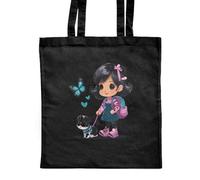 Azeeda 'Little Girl Walking A Puppy' Classic Black Tote Shopper Bag (ZB00022067)