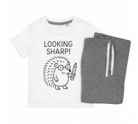 Azeeda 'Looking Sharp Hedgehog' Kids Cotton Pyjama Set - Comfortable Children's Nightwear, Sleepwear and Loungewear - Unisex for Boys and Girls - Grey, 9-10 Years (KP00186896)
