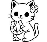 Azeeda ' Lucky Black Cat with Horseshoe' Reusable Stencil - Durable Decorative Template for Painting and Spraying on Walls, Tiles, Wood, Fabric & Craft Projects - L (A4) (WS00061327)