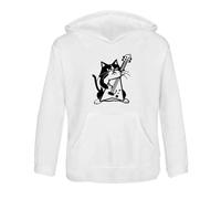 Azeeda 'Mad Cat Playing Electric Guitar' Children's Hoodie/Hooded Sweater 9-11 Years (KO00120703) White