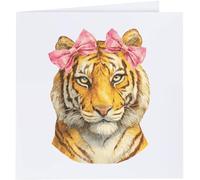 Azeeda 'Majestic Tiger with Pink Bows' Blank Greeting Card (GC00093657)