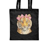 Azeeda 'Majestic Tiger with Pink Bows' Classic Black Tote Shopper Bag (ZB00033183)