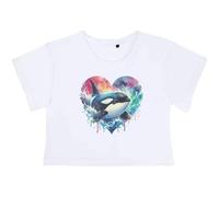 Azeeda Medium 'Orca Splashing in Ocean Waves' Adult's Cotton Crop Top (CO00131270) White