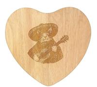 Azeeda 'Mexican Cat Playing Guitar' Wooden Heart Shaped Chopping/Cutting Board (WB00090014)