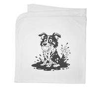 Azeeda 'Muddy Border Collie' Baby Blanket - White (BY00050722)