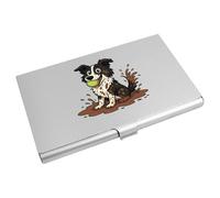 Azeeda 'Muddy Border Collie' Metal Business Card Holder (CH00056269)