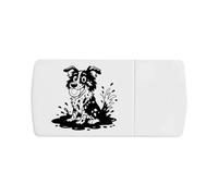 Azeeda 'Muddy Border Collie' Pill Box with Tablet Splitter (PI00044022)