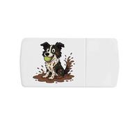 Azeeda 'Muddy Border Collie' Pill Box with Tablet Splitter (PI00044023)