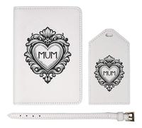 Azeeda 'Mum Love Heart' Passport Cover & Luggage Tag Travel Set (PA00030324)
