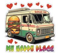 Azeeda 'My Happy Place Burger Van' White Premium Vinyl Decal Sticker - Waterproof, Durable & Easy to Apply - for Car Bumpers, Windows, Bins & More - XL (460mm) (DW00147391)