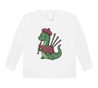 Azeeda 'Nessie Playing Bagpipes' Children's/Kid's Long Sleeve Cotton T-Shirt (7-8 Years) (KL00186986) White