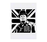 Azeeda 'Never Give Up- Churchill' Temporary Tattoo - A6 (TO00101395) | Water Resistant Skin Safe Transfer for Parties, Costumes and Gifts