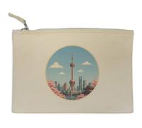 Azeeda 'Oriental Pearl Tower' Canvas Zip Clutch Bag (CL00056154) | Accessory Case / Makeup Pouch for Travel, Handbags and Gifts