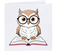 Azeeda 'Owl with Glasses Reading Book' Blank Greeting Card (GC00090769)