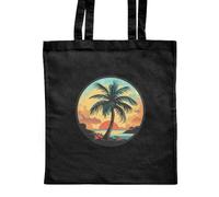 Azeeda 'Palm Tree on Beach' Classic Black Tote Shopper Bag (ZB00022250)
