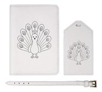 Azeeda 'Peacock Outline' Passport Travel Set - White (PA00045212)