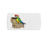 Azeeda 'Pirate Parrot Sitting on Treasure Chest' Pill Box with Tablet Splitter (PI00041458)