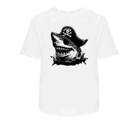 Azeeda 'Pirate Shark ' Unisex T-Shirt - 100% Cotton, White, S (TA00395978)