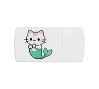 Azeeda 'Pixel Style Mermaid Cat Holding Pearl' Pill Box with Tablet Splitter (PI00041363)