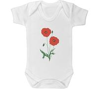 Azeeda 'Poppies & Buds & Foliage' Baby Grow - White, 0-3m (GR00115892)
