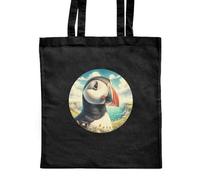 Azeeda 'Puffin Bird Portrait' Classic Black Tote Shopper Bag (ZB00026582)