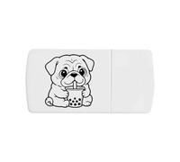 Azeeda 'Pug Drinking Boba Drink' Pill Box with Tablet Splitter (PI00045513)