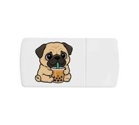 Azeeda 'Pug Drinking Boba Drink' Pill Box with Tablet Splitter (PI00045514)