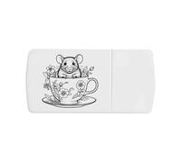 Azeeda 'Rat in Floral Teacup' Pill Box with Tablet Splitter (PI00044738)