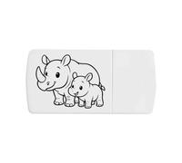 Azeeda 'Rhino Mother & Calf' Pill Box with Splitter (PI00046177)