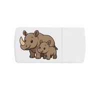 Azeeda 'Rhino Mother & Calf' Pill Box with Splitter (PI00046178)