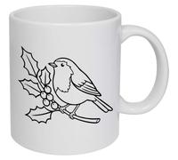 Azeeda 'Robin On Holly' Ceramic Mug - 320ml (11oz) (MG00111181)