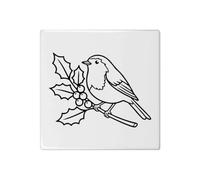 Azeeda 'Robin On Holly' Ceramic Tile - 108mm Square (TD00044934)