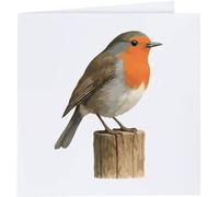 Azeeda 'Robin Redbreast Bird on a Wooden Post' Blank Greeting Card (GC00084029)