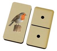 Azeeda 'Robin Redbreast Bird on a Wooden Post' Domino Set & Box (DM00052630)