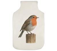 Azeeda 'Robin Redbreast Bird on a Wooden Post' Hot Water Bottle Cover (HW00045122)