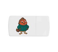 Azeeda 'Robin Wearing Woolly Jumper' Pill Box with Tablet Splitter (PI00045063)