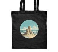 Azeeda 'Sand Castle on Beach' Classic Black Tote Shopper Bag (ZB00032776)