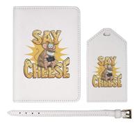 Azeeda 'Say Cheese' Passport Travel Set - White (PA00047610) | Passport Cover & Luggage Tag for Holidays, Flights and Suitcases