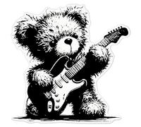 Azeeda 'Scruffy Teddy Bear Guitar' Sticker - White, 21cm (DW00174657)