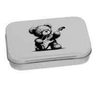 Azeeda 'Scruffy Teddy Bear Guitar' Storage Tin - 95mm (TT00299001) | Metal Keepsake Box for Stationery, Crafts, Sweets and Small Gifts