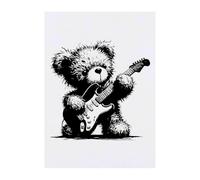 Azeeda 'Scruffy Teddy Bear Playing Guitar' Temporary Tattoo - Water Resistant, Skin-Safe, Non-Toxic Transfer (TO00092115)