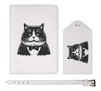 Azeeda 'Scruffy Tuxedo Cat' Passport Travel Set - White (PA00035140)